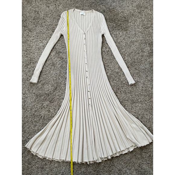 Dissh Sylvia Stone Ribbed Knit Midi Dress Cream Beige Long Sleeve Button Down XL - Picture 12 of 16